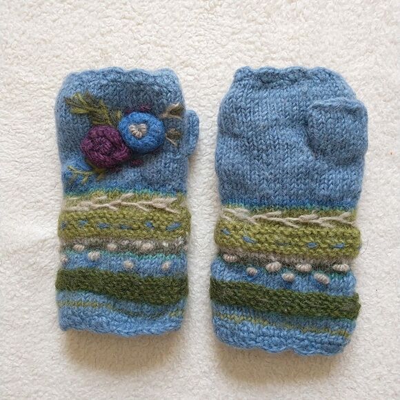 Lost Horizons Fingerless Mittens Gloves Women OS Lined Made In Nepal Embroidered - Picture 1 of 7